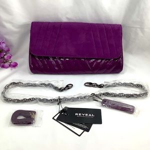 NWT Reveal Purple Lindsay Vegan Faux Suede Convertible Clutch/Shoulder Bag
